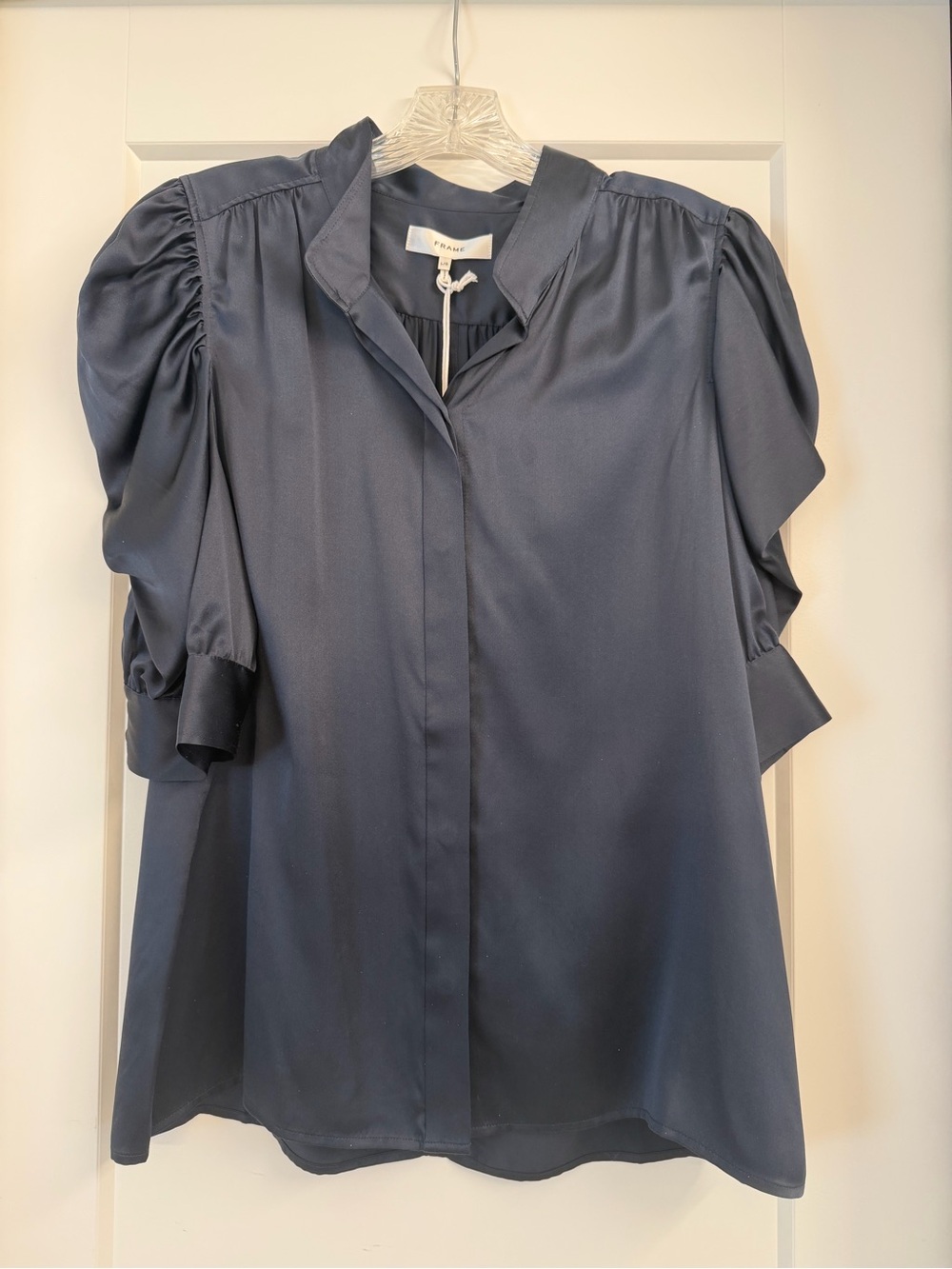 Frame Denim Navy Puff Sleeve Blouse